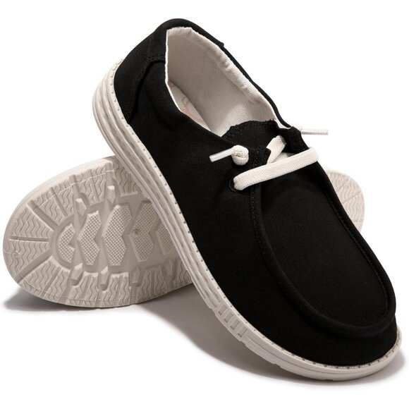 Women's V-Black Fashion Casual Walking Canvas Low Top Flats  Sneakers Shoes - Picture 4 of 5